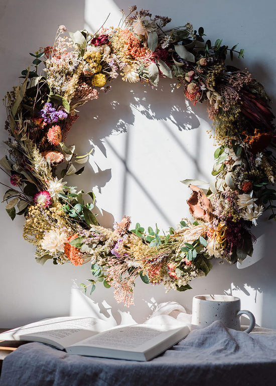 Dried flower autumnal wreath by The Letter Loft