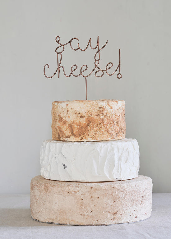 say cheese wedding cake topper for cheese stacks