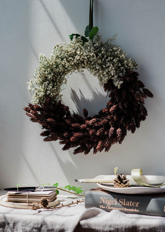 Dried flower christmas pudding wreath